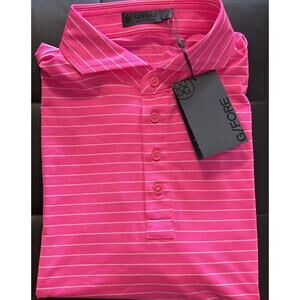NWT G/Fore G/4 Golf Polo Shirt Mens Large Hot Pink w/ White Stripes Tech Jersey